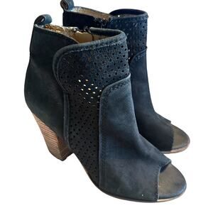 LUCKY BRAND Boots Lakmeh Black Suede Shooties laser cut side zip heels 7.5M